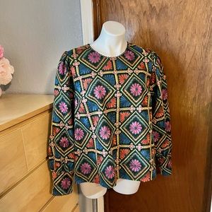 Sézane French Girl Embroidered Floral Baroque Blouse